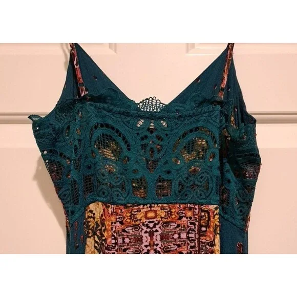 Free People Morning Song Button Front Floral Print Maxi Dress Teal Small - Picture 6 of 14